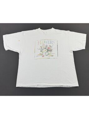 Rare Vintage 90s Flowers Art Tee Bastin Hallmark White Tee Cropped Color Nature